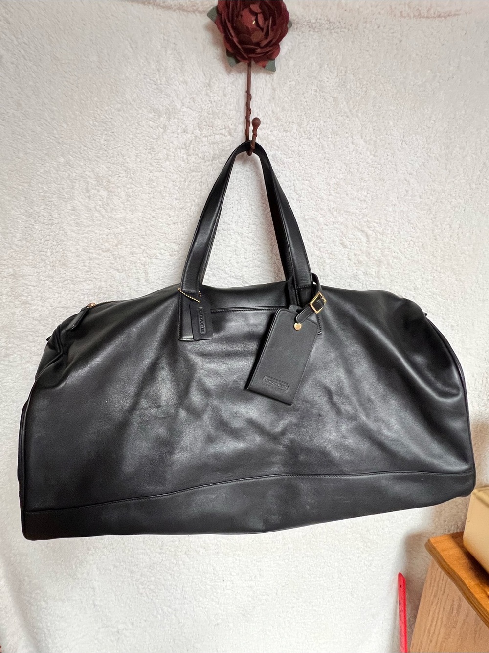 Vintage Coach Black Leather Duffel Bag for Men